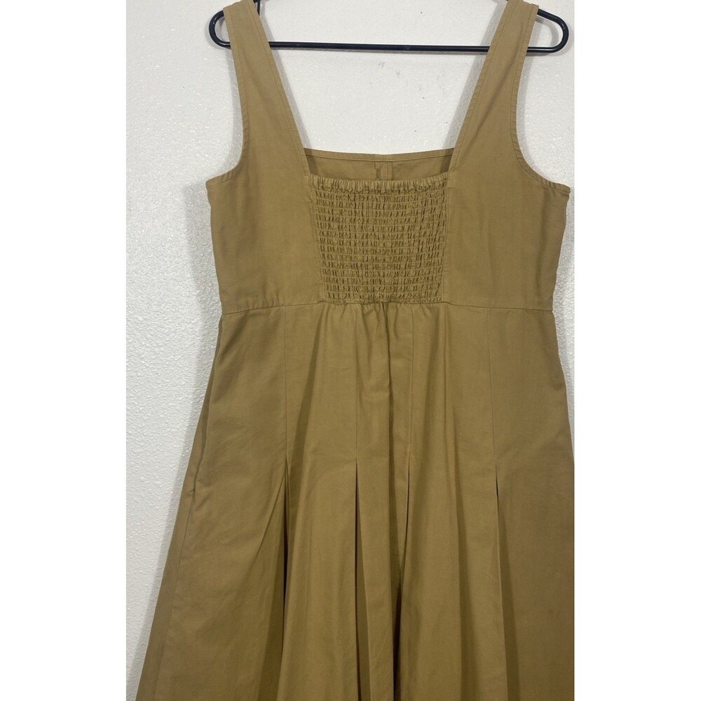 J.CREW Beige Pleated Smocked Square Neck A-Line Cotton Knee Dress Size 10 - Picture 9 of 15